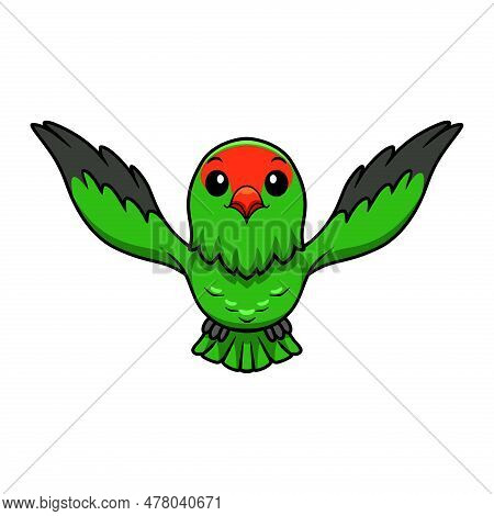 Vector Illustration Of Cute Black Winged Lovebird Cartoon Flying