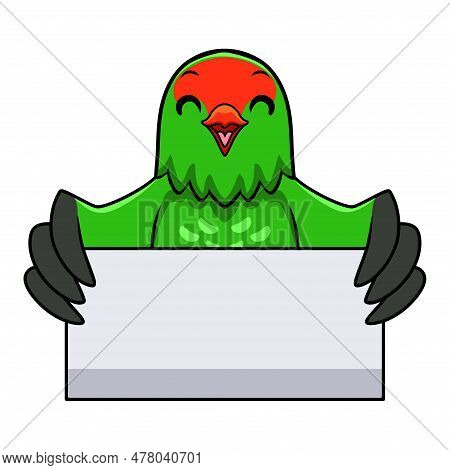 Vector Illustration Of Cute Black Winged Lovebird Cartoon Holding Blank Sign