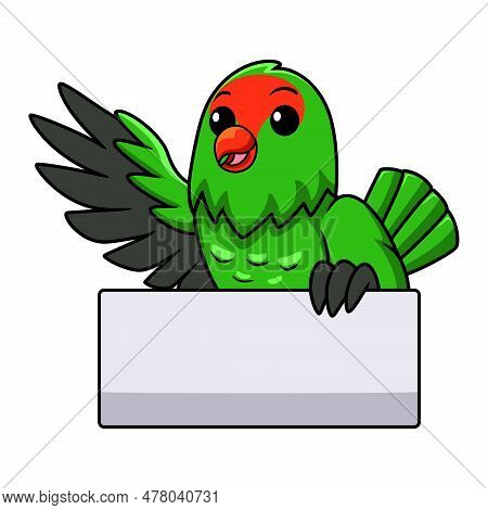 Vector Illustration Of Cute Black Winged Lovebird Cartoon Waving Hand