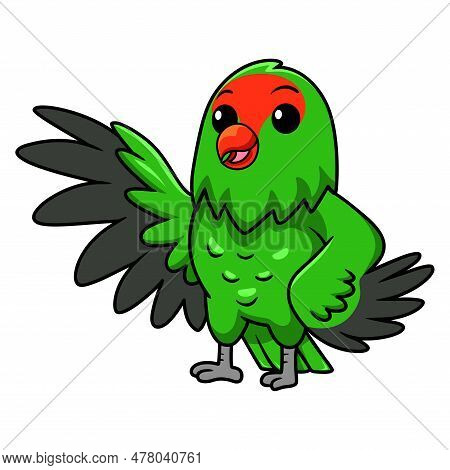 Vector Illustration Of Cute Black Winged Lovebird Cartoon Waving Hand