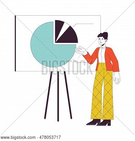 Spokeswoman With Whiteboard Presentation Flat Line Color Vector Character
