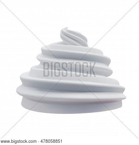Whipped Cream Swirl Isolated On White Background. 3d Realistic Vector