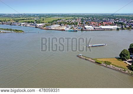 Aerial From The  Crossing River Nieuwe Maas With The River Lek Near Rotterdam In The Netherlands