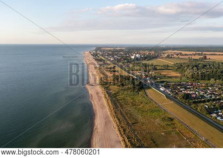 Dahme, Germany - July 31, 2021: Aerial Drone View Of Dahme Beach In Schleswig-holstein.