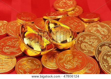 Čínská zlatých ingotů znamenají symboly bohatství a prosperity