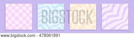 Vector Set Of Colorful Square Templates In 90s Style. Y2k Aesthetic Backgrounds, Trendy Groovy Desig