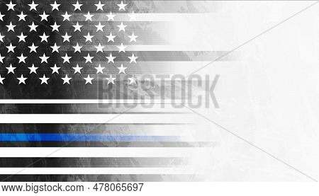 Grunge Black Concept Usa Flag With Blue Stripe. American Police Force Sign Vector Abstract Backgroun