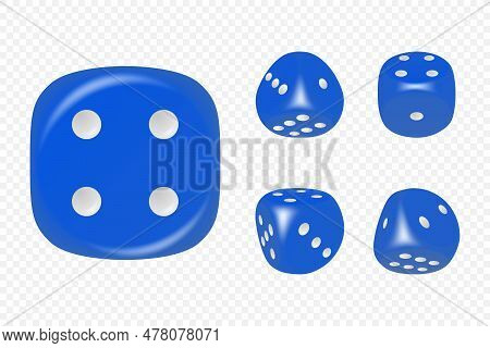 Vector 3d Realistic Blue Game Dice With White Dots Set In Different Positions Isolated. Gambling Gam