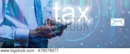Tax Time, Calculation Tax Return, State Taxes Concepts. Tax Online Return For Tax Payment Virtual Sc