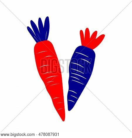 Cute Carrot Isolated On White Background. Vegetables With Carotene. Illustration For Printing In Gro