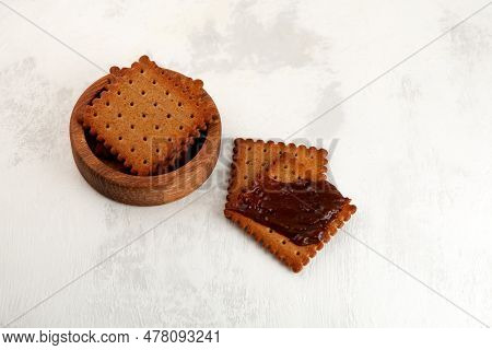 Cookies Or Crackers With Vegemite Spread. Vegemite Is A Very Popular Thick Australian Healthy Food S
