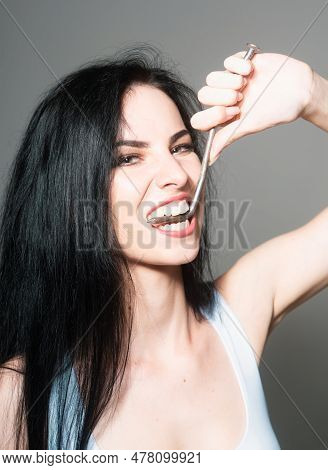 Strong Healthy Teeth. Woman With White Smile. Ideal Strong White Teeth, Teethcare. Stomatological Co