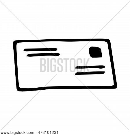 Vector Doodle Postal Envelope On White Background.