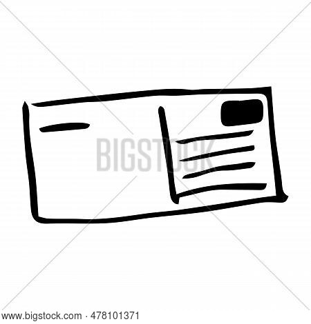 Vector Doodle Postal Envelope On White Background.