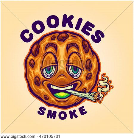 Stoned Cookies Delight Smoking Cannabis Joint Illustrations Vector Illustrations For Your Work Logo,