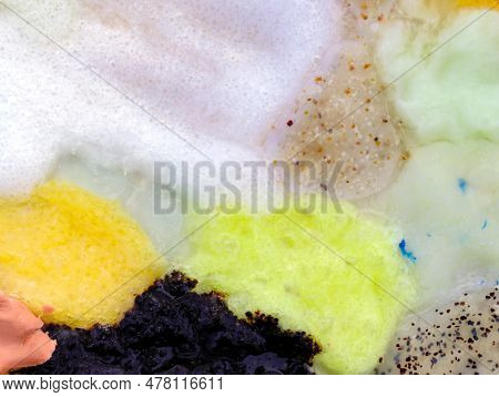 Composition Of Various Cosmetic Creams And Scrab Textures. Various Cosmetic Smears Top View. Texture