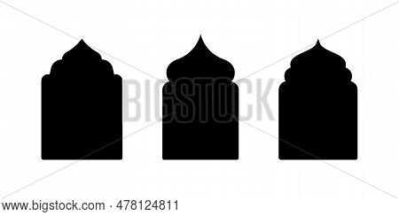 Islamic Vector Shape Of A Window Or Door Arch. Arab Frame Set. Ramadan Kareem Silhouette Icon. Mosqu
