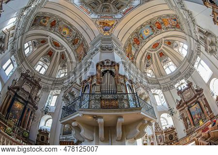 Salzburg, Austria - April 27, 2023: Interior Of The Medieval Salzburg Cathedral, The Xvii Th-century