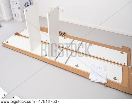 Assembly Of Furniture And Tools For Self-assembly Of Furniture On The Floor.