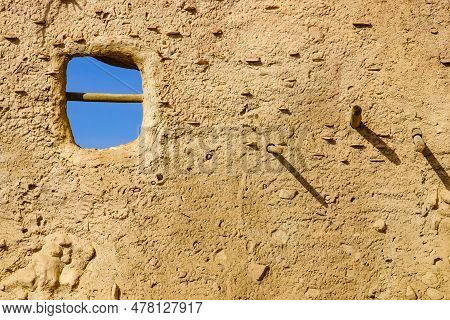 Old Clay House Detail, Bars In Window. El Chorrillo Film Location, Sierra Alhamilla In Andalucia Spa