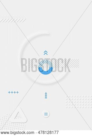 White Cover With White And Blue Geometric Elements In Neomorphic Style For Cover Design, Presentatio