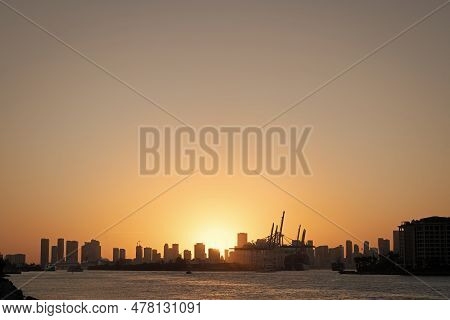Image Of Berth Harbour. Berth Harbour In Sunset. Berth Harbour Or Seaport. Berth Harbour In Sunrise