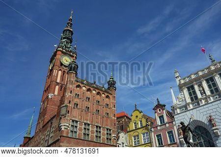 Cityscape Of Gdansk Town In Poland With The Tower Of Ratusz Glownego Miasta City Hall
