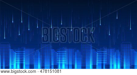 Smart City With Laser Light Coming Down Represents A Smart City That Takes Advantage Of Modern Techn