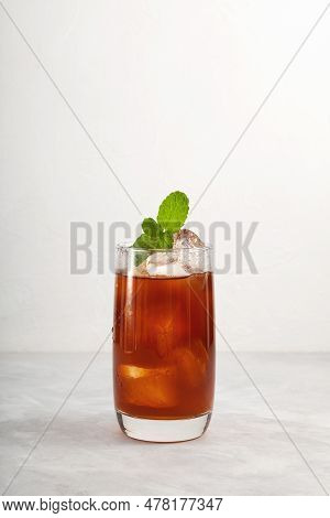 Iced Tamarind Drink Or Tamarind Ice Tea In Tall Glass. Refreshing Summer Mexican Drink With Natural 