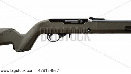 Modern Semi-automatic Small-caliber .22lr Rifle. Sports Folding Carabiner. Isolate On A White Backgr