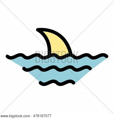 Sea Shark Icon Outline Vector. Bite Fin Wave. Under Water Ocean Shark Color Flat