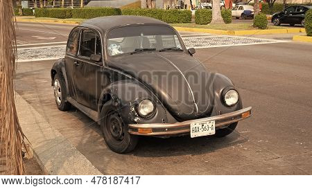 Acapulco, Mexico - May 12, 2019: Volkswagen Kafer Retro Car, Front View