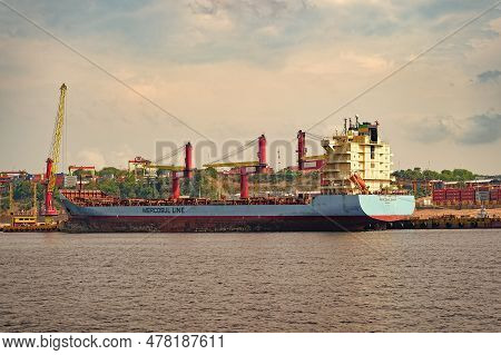 Manaus, Brazil - December 04, 2015: Maersk Bartolomeu Dias Cargo Barge In Port