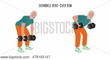 Senior Man Doing Crunch Exercise. Active Lifestyle. Flat Vector Illustration