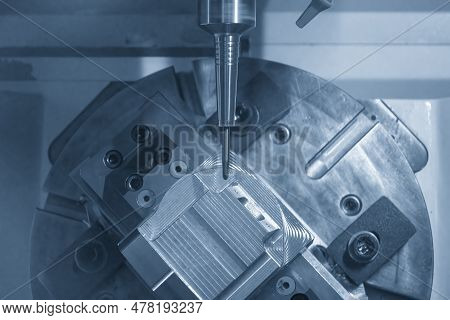 The 5-axis Cnc Milling Machine Cutting The Automotive Parts With Ball End Mill Tool. The Hi-technolo