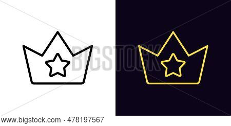 Outline Star Crown Icon, With Editable Stroke. Royal Crown With Star Sign, Superstar Kingdom. Great 