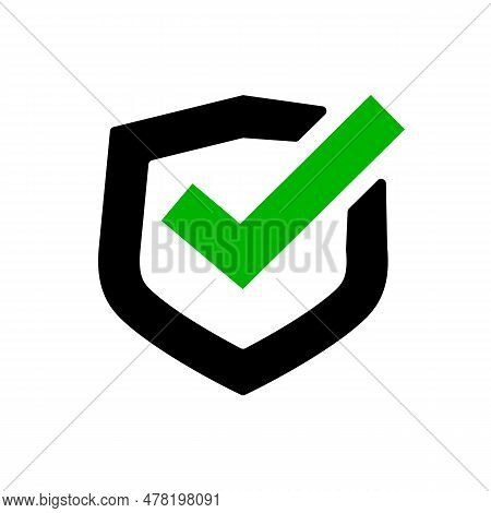 Check Mark On Shield Icon. Security And Permissions. Editable Vector.