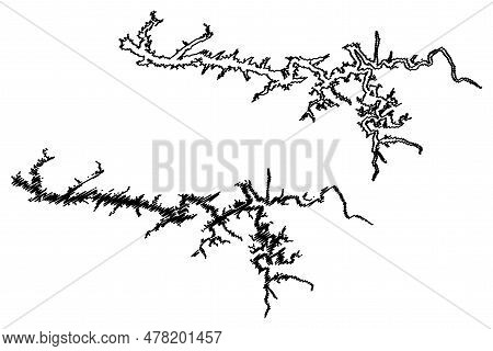 Lake Fontana Reservoir (united States Of America, North America, Us, Usa, North Carolina) Map Vector