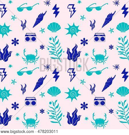 Summer Pattern Vibes Cute Background Layout Illustration Vector Textile Fabric Printable