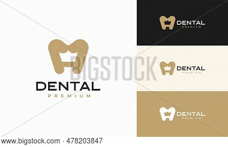 Dental King Logo Designs Concept Vector, Luxury Dental Health Logo Symbol