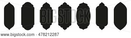Shape Islamic Door And Window Silhouette Arabic Arch. Collection Of Patterns In Oriental Style. Fram