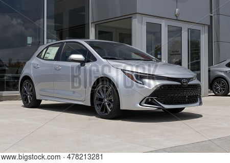 Whitestown - June 24, 2023: Toyota Corolla Hatchback Display At A Dealership. Toyota Offers The Coro