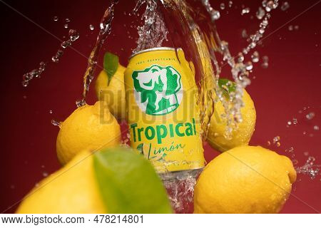 Las Palmas, Spain 25 June 2032 Tropical Limon Branded Beer From The Island Of Gran Canaria.