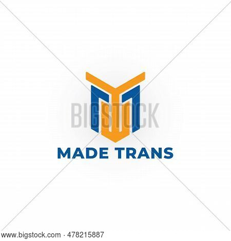 Abstract Initial Letter Mt Or Tm Logo In Blue And Orange Color Isolated In White Background. Mt's Cl