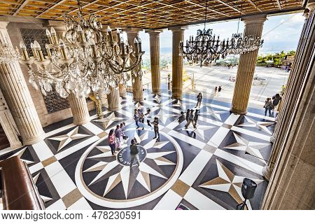 The Temple Of Leah,in Cebu City,with It's Opulent Romanesque Interior And Hanging Chandeliers.