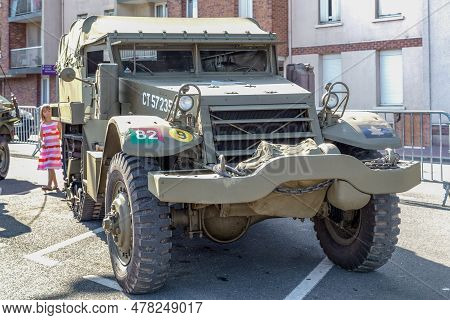 Fecamp, France - September 1, 2019: This Is An International Half Track M5 Car At The Exhibition Of 