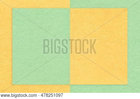 Texture Of Light Green And Yellow Paper Background With Geometric Shape And Pattern, Macro. Structur