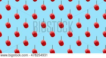 Seamless Pattern. Summer Refreshment Drinks. Many Glasses With Fruit Shaved Ice On Blue Background. 