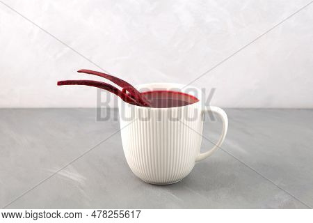 Cup Of Salgam, Popular Turkish Drink. Traditional Beverage Made With Water, Purple Carrot Or Turnip 