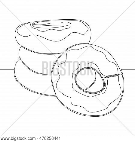 Continuous One Single Line Drawing Bagels Bakery Products Icon Vector Illustration Concept